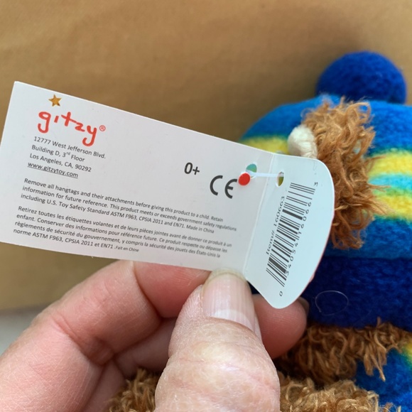 Gitzy 2017 Brown Teddy Bear Plush Blue & Yellow stripe pattern Hat and Scarf 8" - Picture 12 of 12